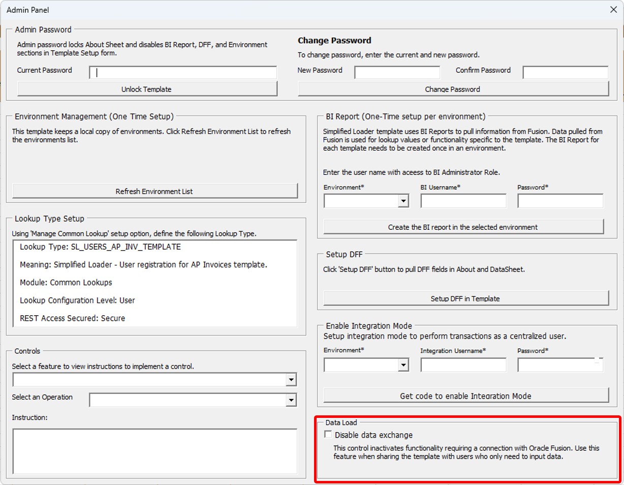 Disable Transactions - Simplified Loader Excel for Oracle Fusion Cloud ERP